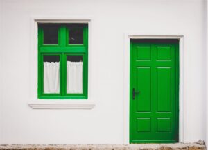green door and window